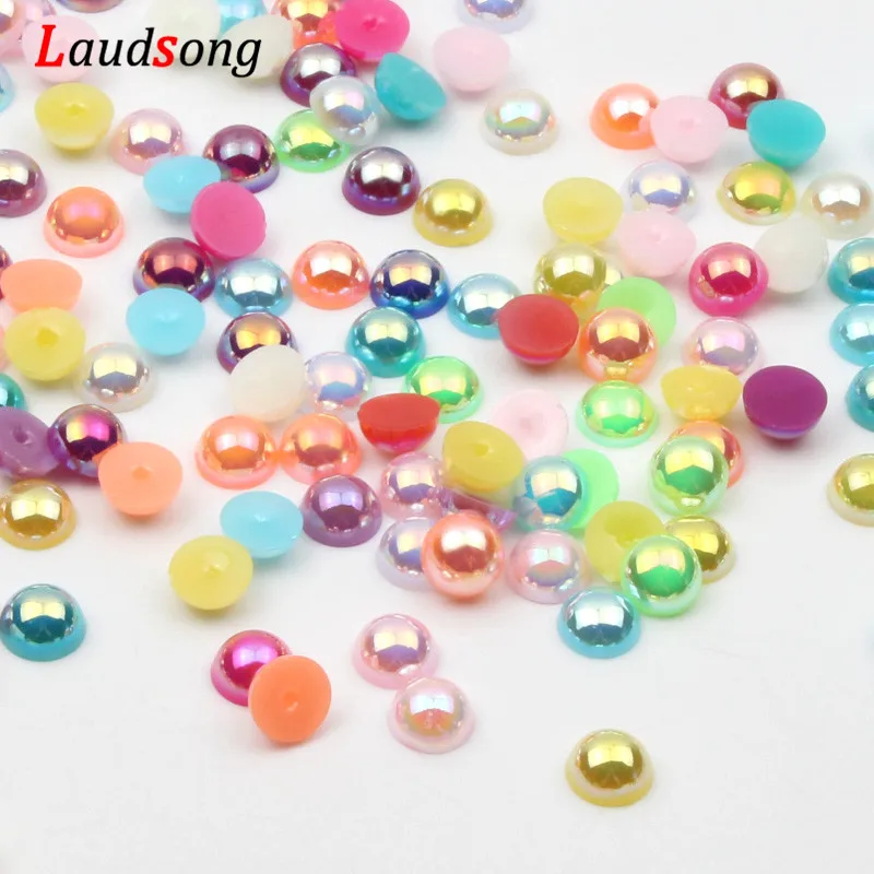 

6 8 MM 200/100PCS Multicolor Acrylic Beads Pearl Imitation Half Round Flatback Scrapbook Bead For Jewelry Making DIY Accessories