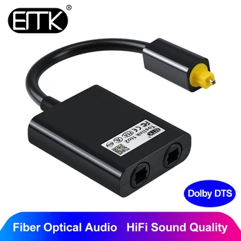 EMK Digital Optical Splitter Audio Cable 2-Way SPDIF Toslink Splitter Cable 1 input 2 Output Optical adapter Speakers TV PS4 DVD