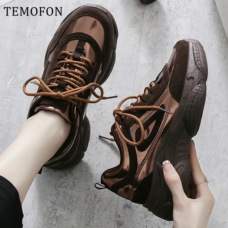 TEMOFON/Женская обувь; повседневные женские кроссовки на платформе; цвет белый, розовый; Женская Вулканизированная обувь; коллекция года; tenis feminino; HVT603
