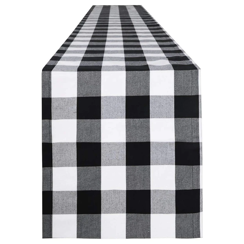 14X108 дюймов Buffalo Check настольная дорожка хлопок-полиэстер смесь ручная работа черный и белый плед для семейного ужина, открытый или Ind