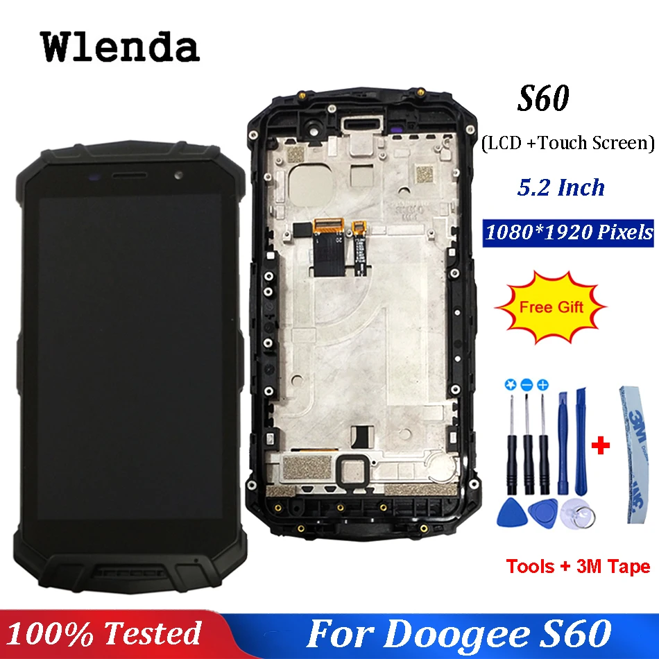 

For Doogee S60 LCD Display+Touch Screen Digitizer+Frame Assembly 100% Original New LCD+Touch Digitizer for DOOGEE S60+Free Tools