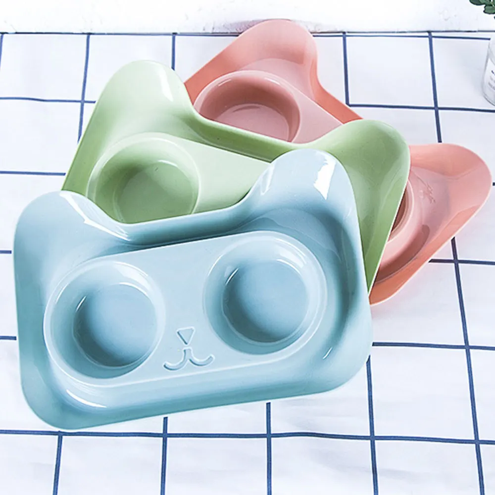 Leakproof Double Dog Bowl Pet Feeding Drinking Bowls Cat Water Feeder Pet Try with 2 Steel Removable Bowls Pet Bowel Christmas