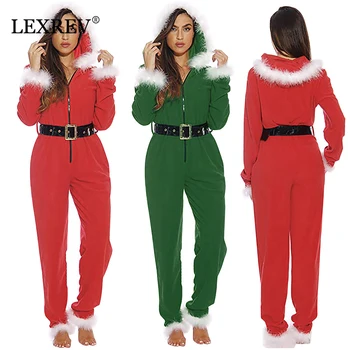 

Christmas Jumpsuit Pajamas Women Winter Print Fleece Warm Long Sleeve Sleepwear Xmas Cute Zipper Up Nightwear Home Wear Suits