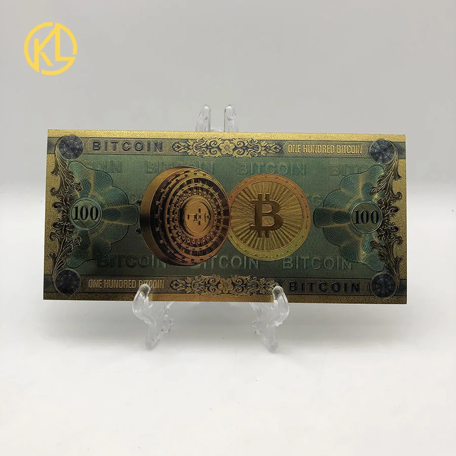 1pc Colorful Gold Plated banknot ONE Hundred BITCOIN plastic Money Bit Coin BTC Fake Money Souvenir Home Decoration-1