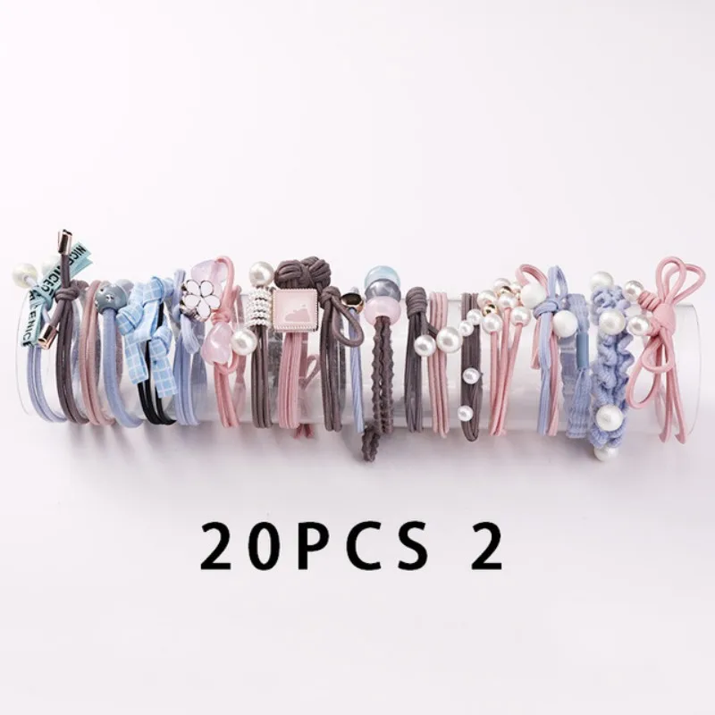20 Pcs set 2 20/25 Pcs Scrunchies for Girls Hair Ties Pearl Elastic Hair Bands for Women Hair Holder Headbands Stretchy Hairbands Headwear - Цвет: 20 Pcs set 2