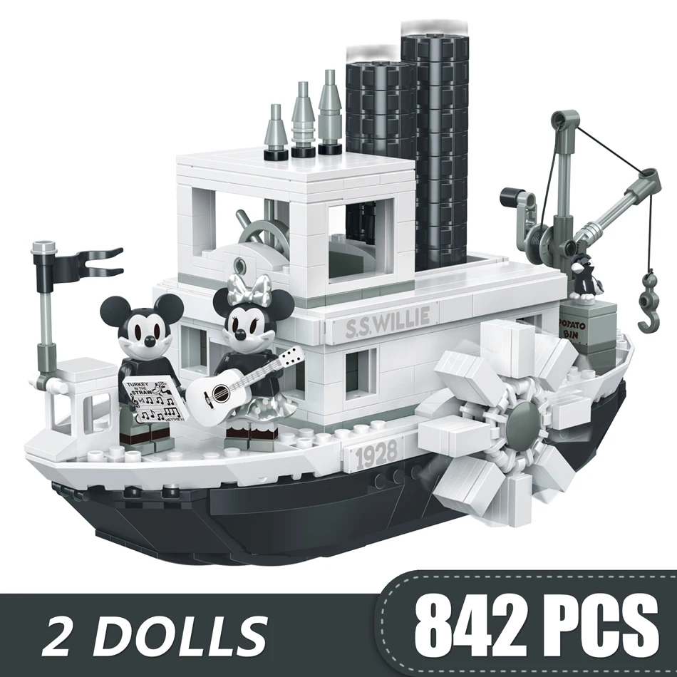 

842PCS Small Building Blocks Toys Compatible with Legoinglys Mickey Minnie Steamboat Willie Gift for Girls Boys Children DIY