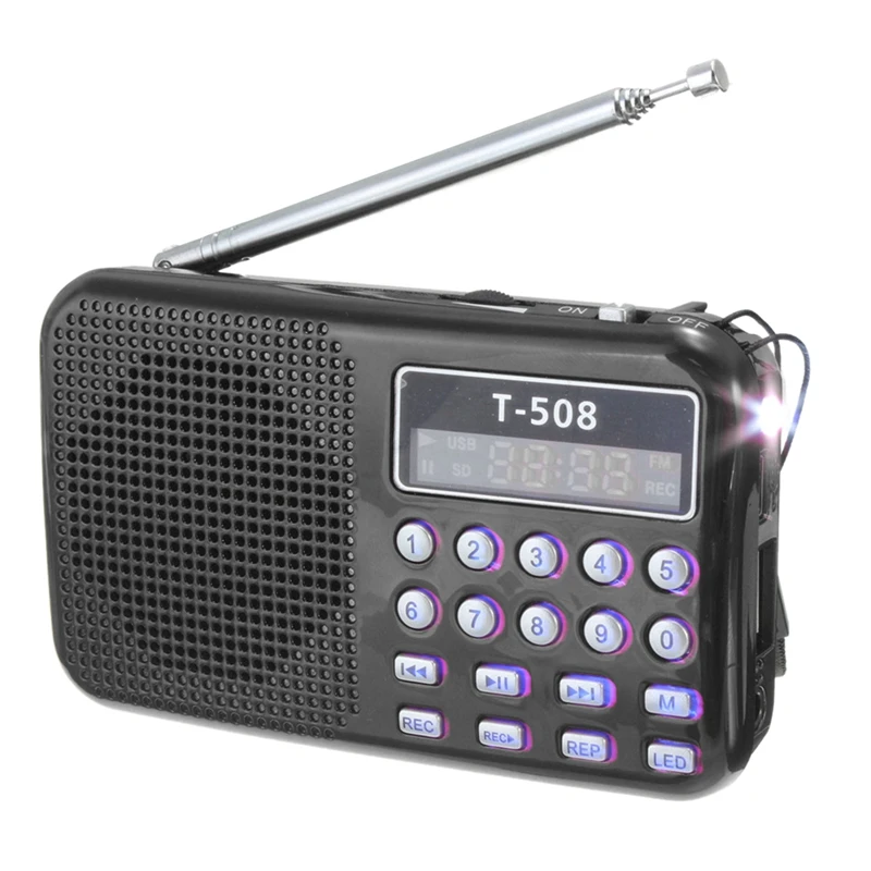 BEST2 Set T508 Mini Portable LED Light Stereo FM Radio MP3 Music Player TF USB Speaker, Black& Red