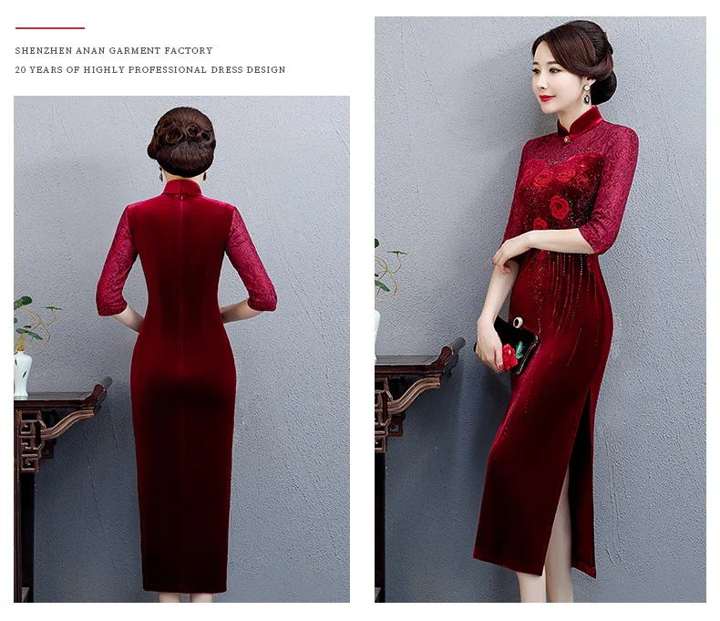 Новое Женское платье в стиле ретро; в национальном стиле мать cheongsam Длинные Вышивка Горячая алмаз Улучшенный китайский платье-чонсам
