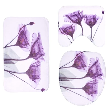 

Floral Shower Curtain, Bathroom Carpet, Home Hotel Luxury Vase Mould-Proof Toilet Cover