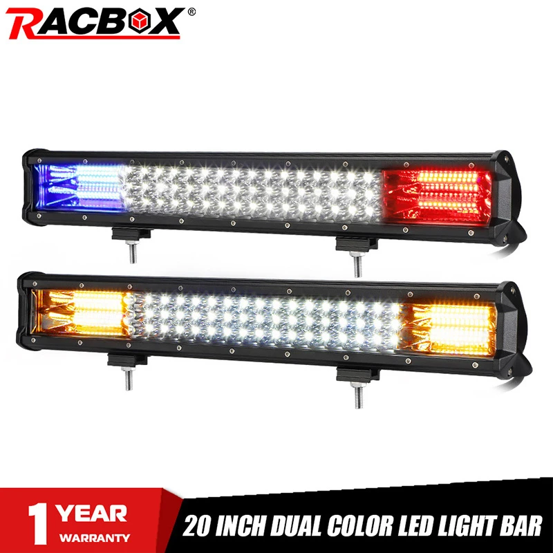 インチオフロードledライトバーデュアル色青赤スポット洪水警報ストロボled作業灯トラックatv Suv 4x4 Utv Light Bar Work Light Aliexpress