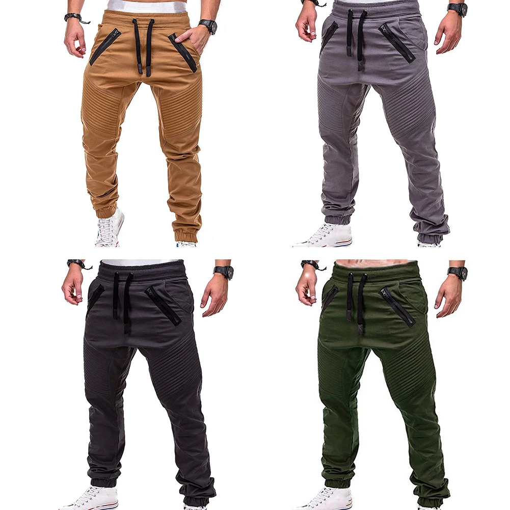 cargo sweatpants Men's Track Pants Slim Trousers Sport Tracksuit Men Fashion Drawstring Zip Strips Pockets Ankle Tied Long Pants Sports Trousers black sweatpants