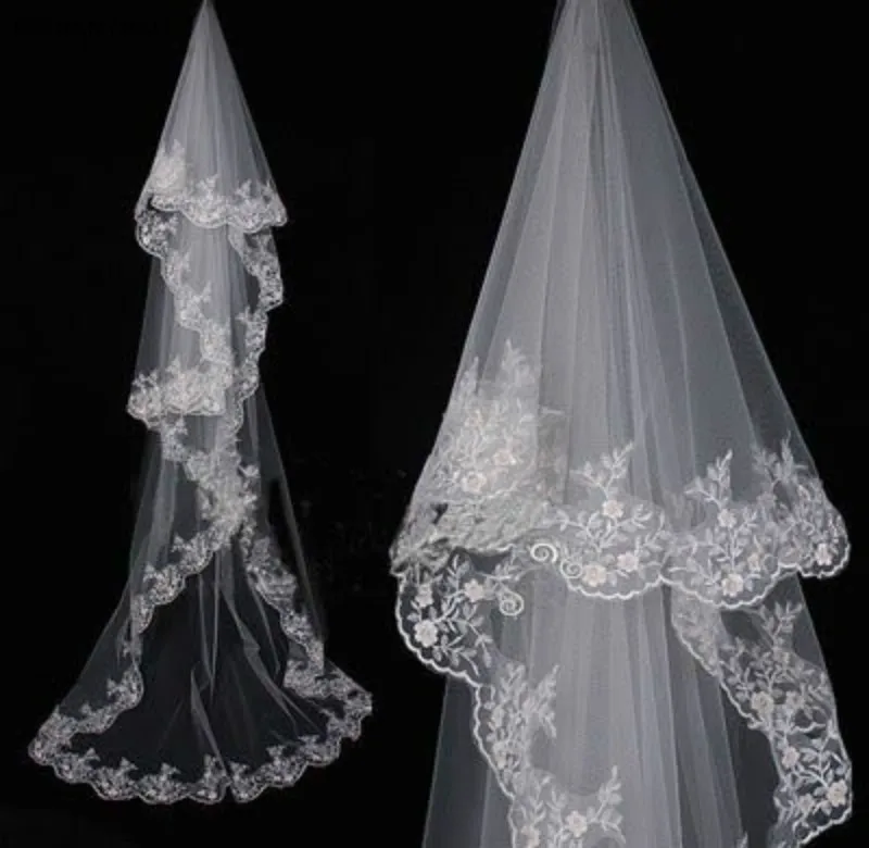 

Wedding Accessories White/Ivory Wedding Veil 3m Long with Comb Lace Mantilla Cathedral Bridal Veil Veu De Noiva Real Photos