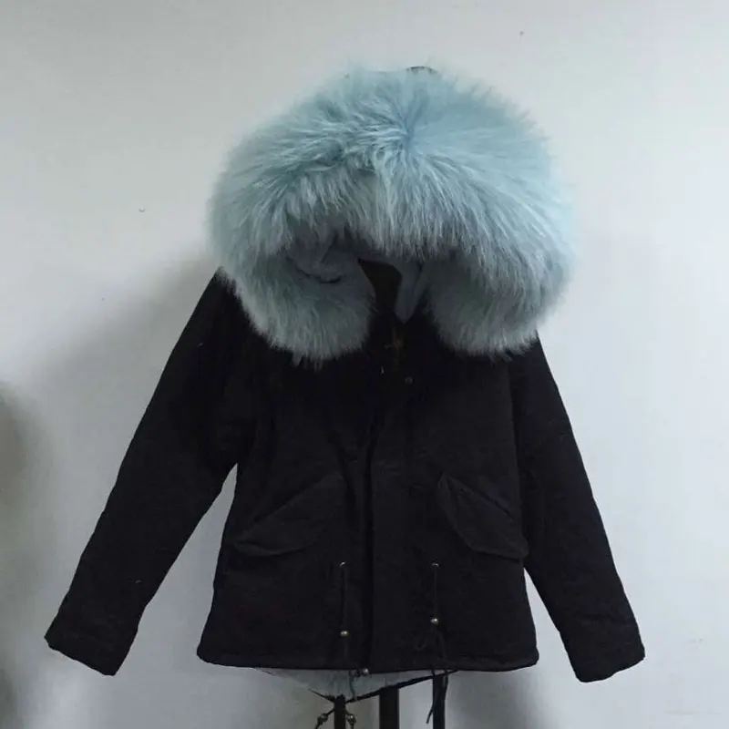 2019 New Collection Skyblue new collection big fur collar thickness warm parka for female