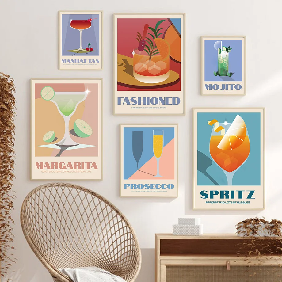 Wine Cocktail Coffee Whiskey Wall Art Canvas Painting Nordic Home Decor Posters And Prints Pictures Bar Kitchen Room Decoration | Дом и сад
