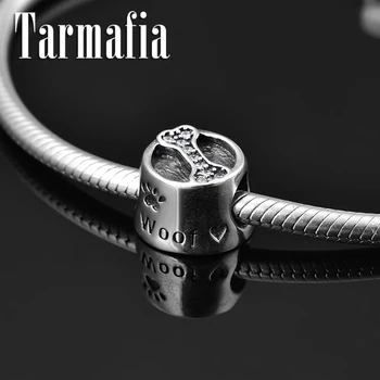 

New 925 Sterling Silver Like pets dog dish bone pattern CZ fine Bead Fit Original Women Charm Bracelet Jewelry making