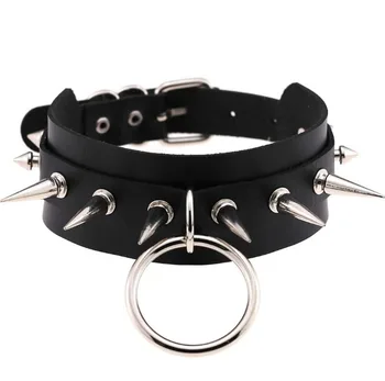 

Big O-Round Punk Rock Gothic Chokers Women Men Leather Spike Rivet Stud Collar Choker Necklace Statement Jewelry