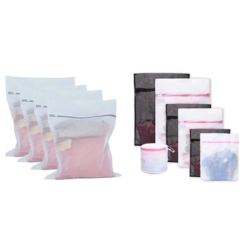 

11 Pcs Mesh Laundry Bag with Zipper Clothing Washing Bags, 7 Pcs White-Pink-Black & 4 Pcs White-Gray