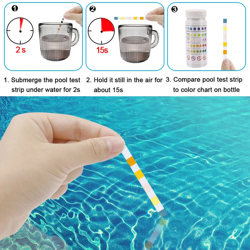 Water Quality 3/4/5/6-In-1 Swimming Pool Test Paper Residual Chlorine PH Value Alkalinity Hardness Test Strip A Bottle 50 Pcs water tester ph indicator test strips