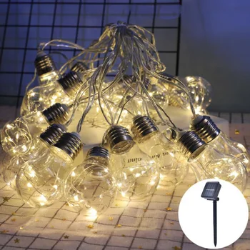 

10/20 LED Solar Lights String Outdoor Waterproof Garden Backyard Wedding Decorative Retro Bulbs Transparent G45 Ball Bubble Lamp