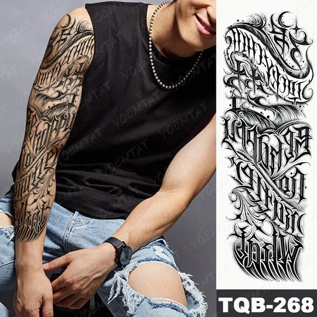 Pegatina de manga grande de tatuaje para hombres, tótem con texto de  palabra negra, impermeable, tatuaje temporal, tatuajes de arte corporal de  calavera completa - AliExpress