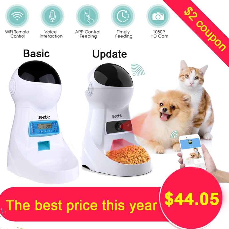 Iseebiz Wifi Automatic Cat Feeder 3l Pet Food Dispenser Feeder