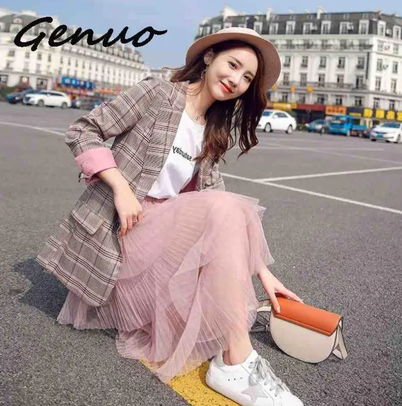 Vintage Single Button Plaid Women Blazer Spring Summer Pockets Jackets Female Retro Suits Coat Work Feminino Outerwear Blaser Vintage Single Button Plaid Women Blazer Spring Summer Pockets Jackets Female Retro Suits Coat Work Feminino Outerwear Blaser
