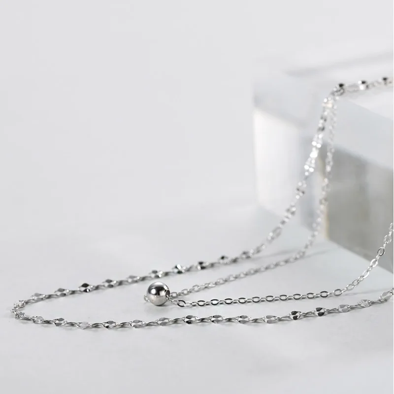 Silver Necklace 925 Sterling Silver Double Layer Necklace Round Bead Chain Cute Choker Wedding Gift For Girl Fine Jewelry NK080 Pendant Necklace Silver Necklace Charms