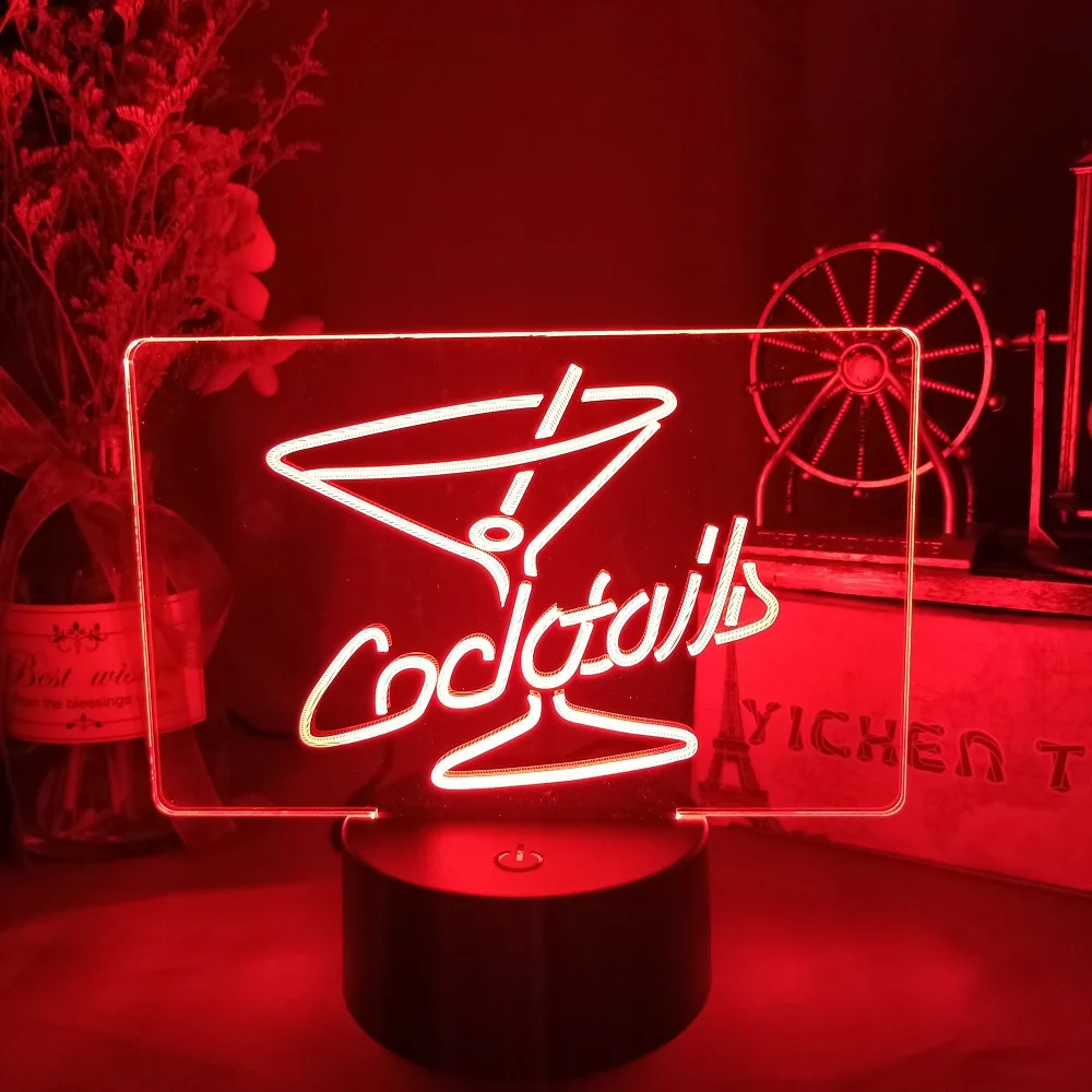 Cocktail LED Night Lamp Acrylic Wineglass Desk Setup Light 7/16 Color Change for Bar Party Home Decor Cool Xmas Birthday Gift wall night light