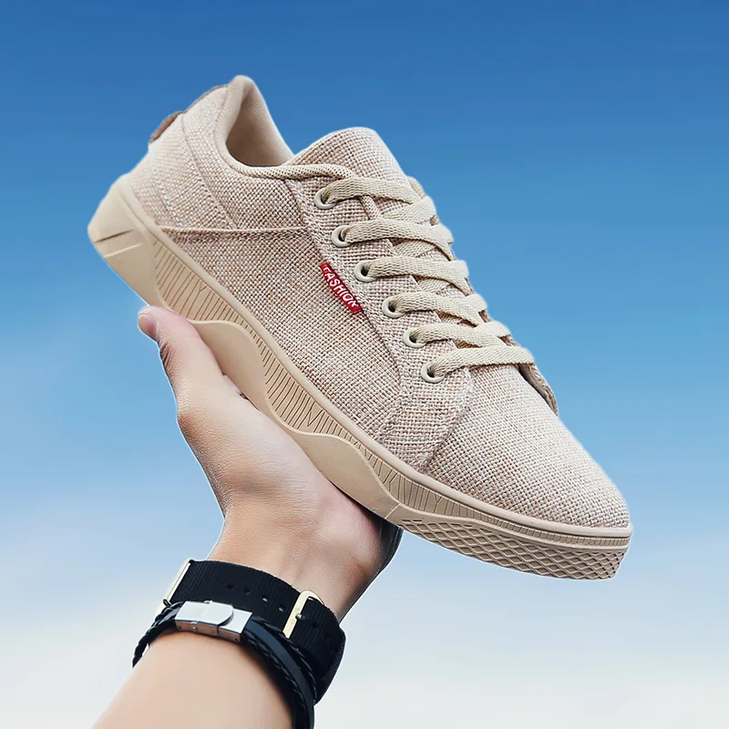 

Concise Casual Vulcanize Shoes for Men Lace-Up Solid Sewing Canvas Flat Shoes Low Cut Spring Autumm Boys Students Sneakers