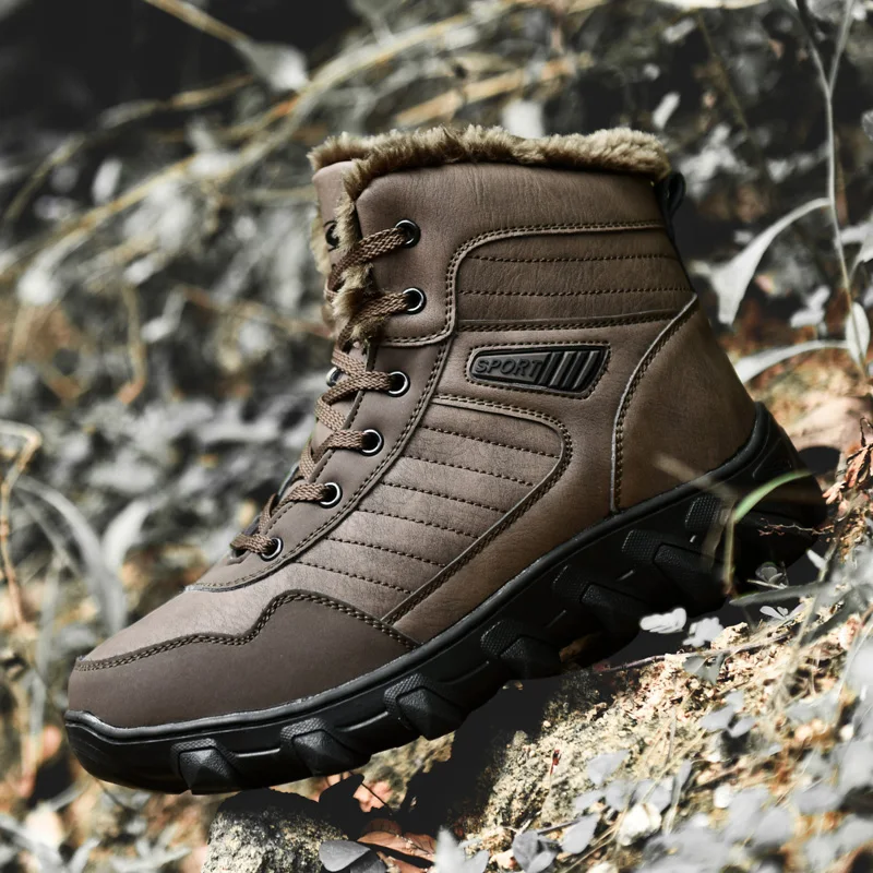 

Hot Sale Fur Boots for Men Mid-Calf Snow Boots Men Top Quality High Top Sneakers Pu Leather Boots Fashion Winter Warm Men Shoes