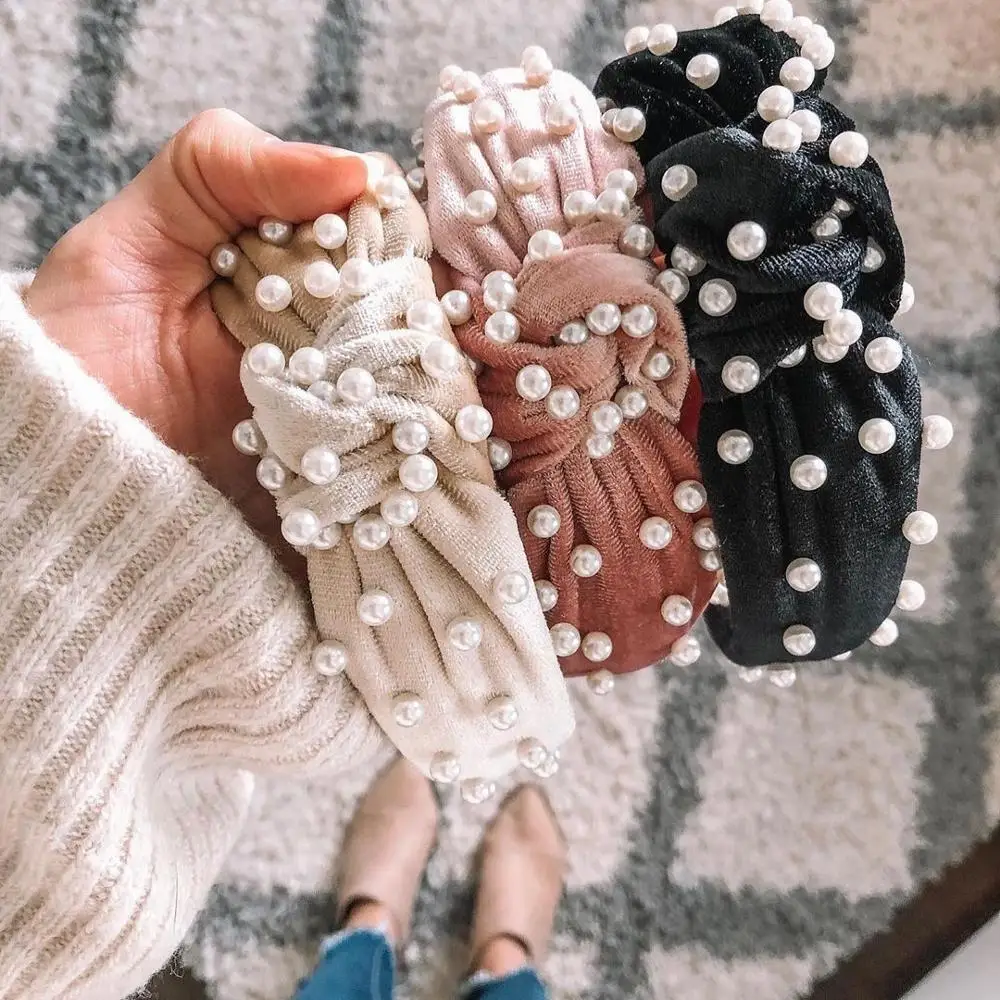 

Girlgo Fashion Velvet Pearls Elegant Headbands for Women Fashion ZA Bowknot Hair Clip Accessories Dress Jewelry Party Wholesale
