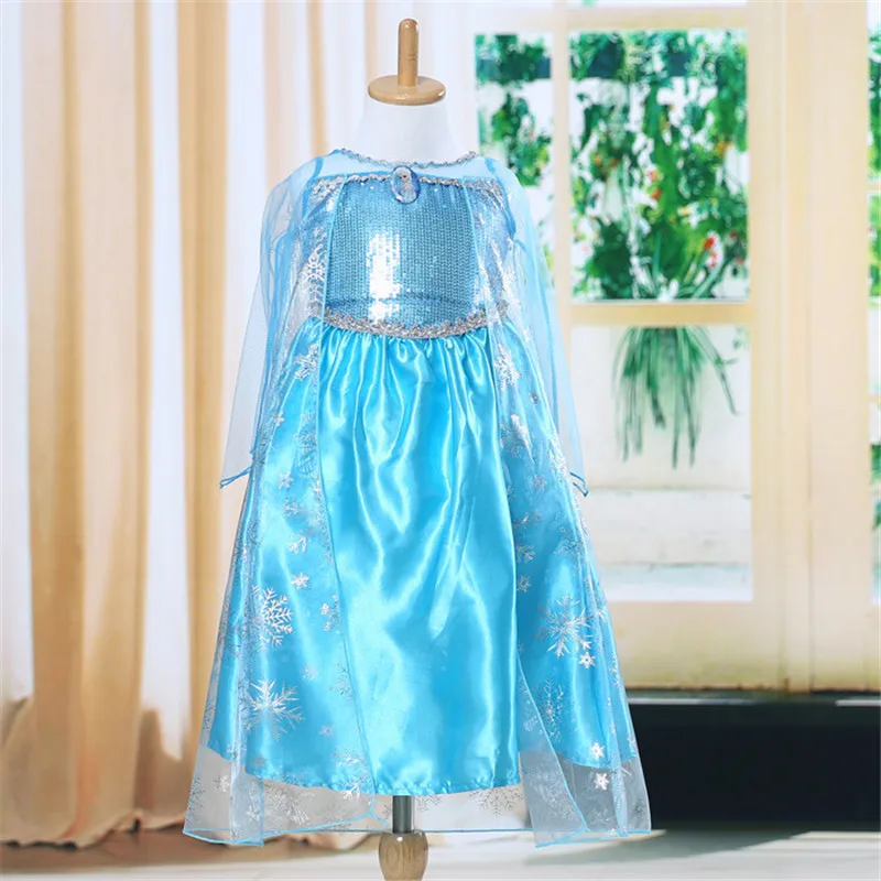 New Blue Baby Girls Kids Frozen Costume Dress Snow Princess Queen Dress Up Children's Party Gown Cosplay Tulle Dress 3-8 Years