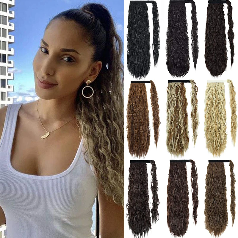 Cheap Hairpiece-Wrap Hair-Extensions Blonde Long-Ponytail Clip Fack-Hair Wavy Ombre Synthetic 531y0BQnRKq