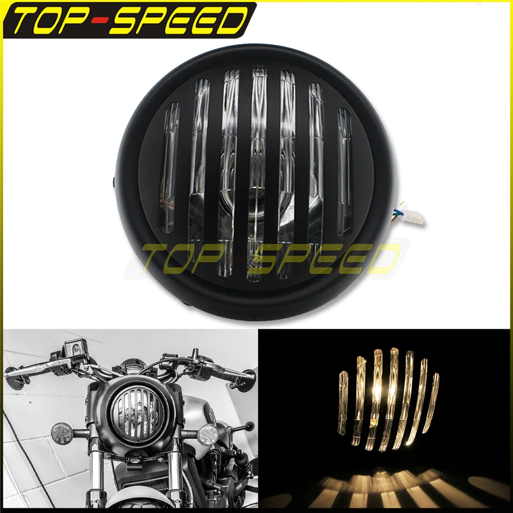 12v Motorcycle Front Light With Grill Vintage Headlight For Harley