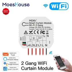 Tuya Smart WiFi 2 Gang Double Curtain Blind Switch Module Roller Shutter Electric Motor Smart Life App with Google Home Alexa