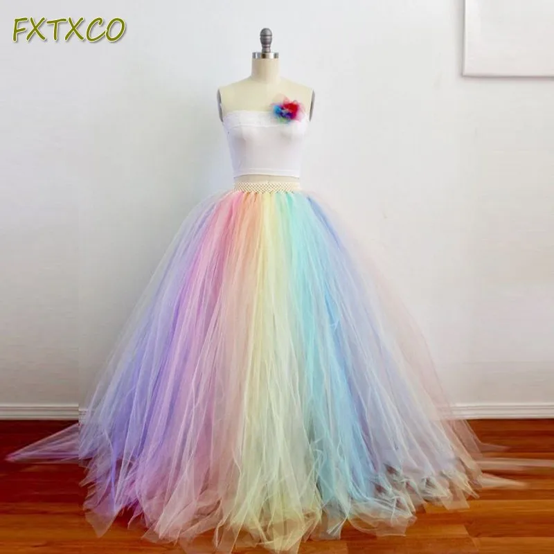 Colorful Rainbow Skirt 2023 Spring Summer Elastic Waist Long Skirt For Women Tutus Ball Gown Girls Party Formal Wear
