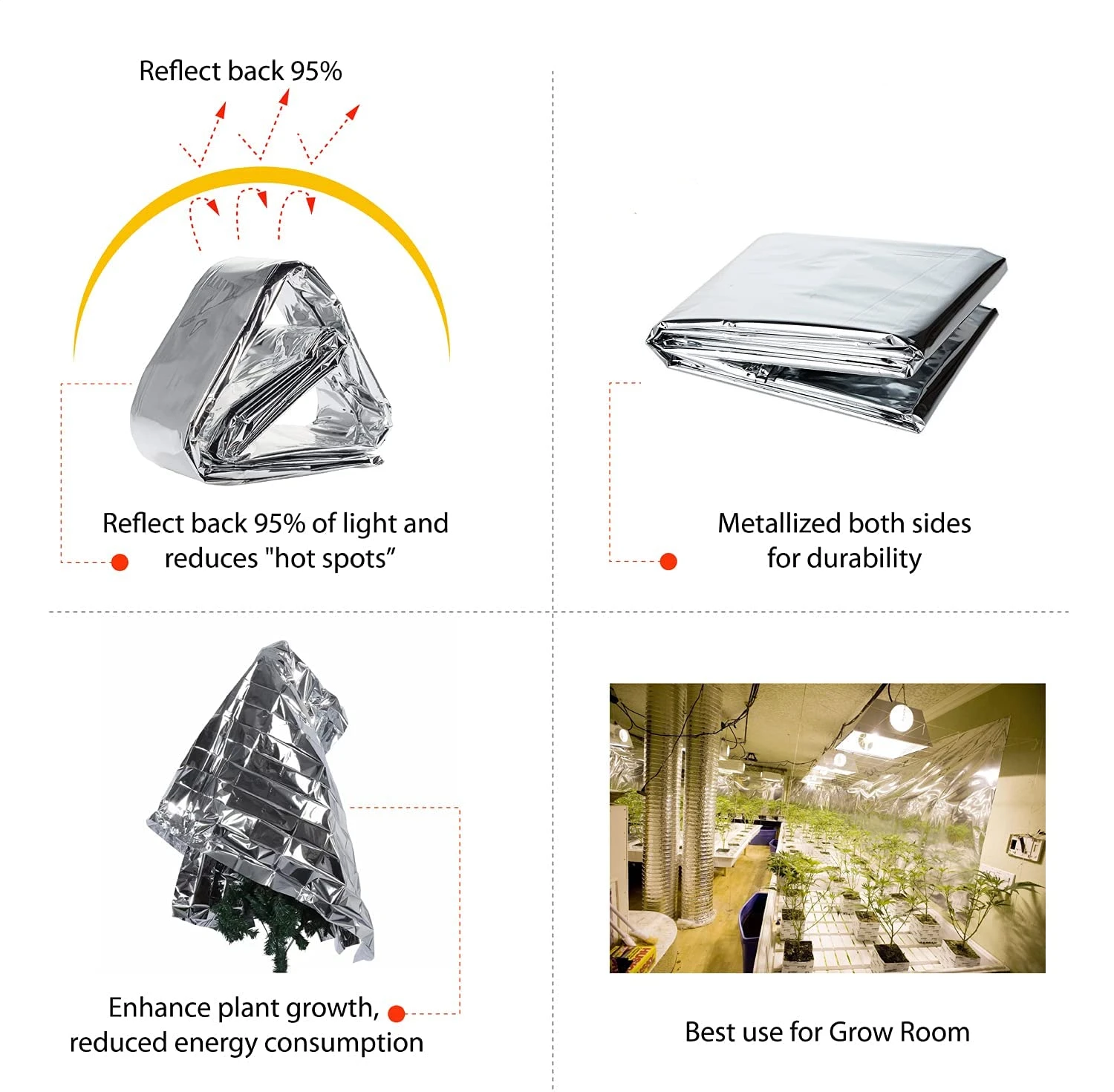 2Pcs/ 6Pcs silver highly reflective mylar films 210x130cm for grow tent room garden greenhouse farming increase plant growth mylar films