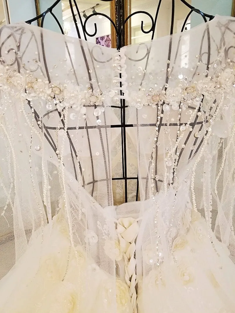 Цветы хрусталь бисер Тюль Свадебные платья Половина рукава Vestido De Noiva Princesa Luxo свадебное платье pakaian pengantin