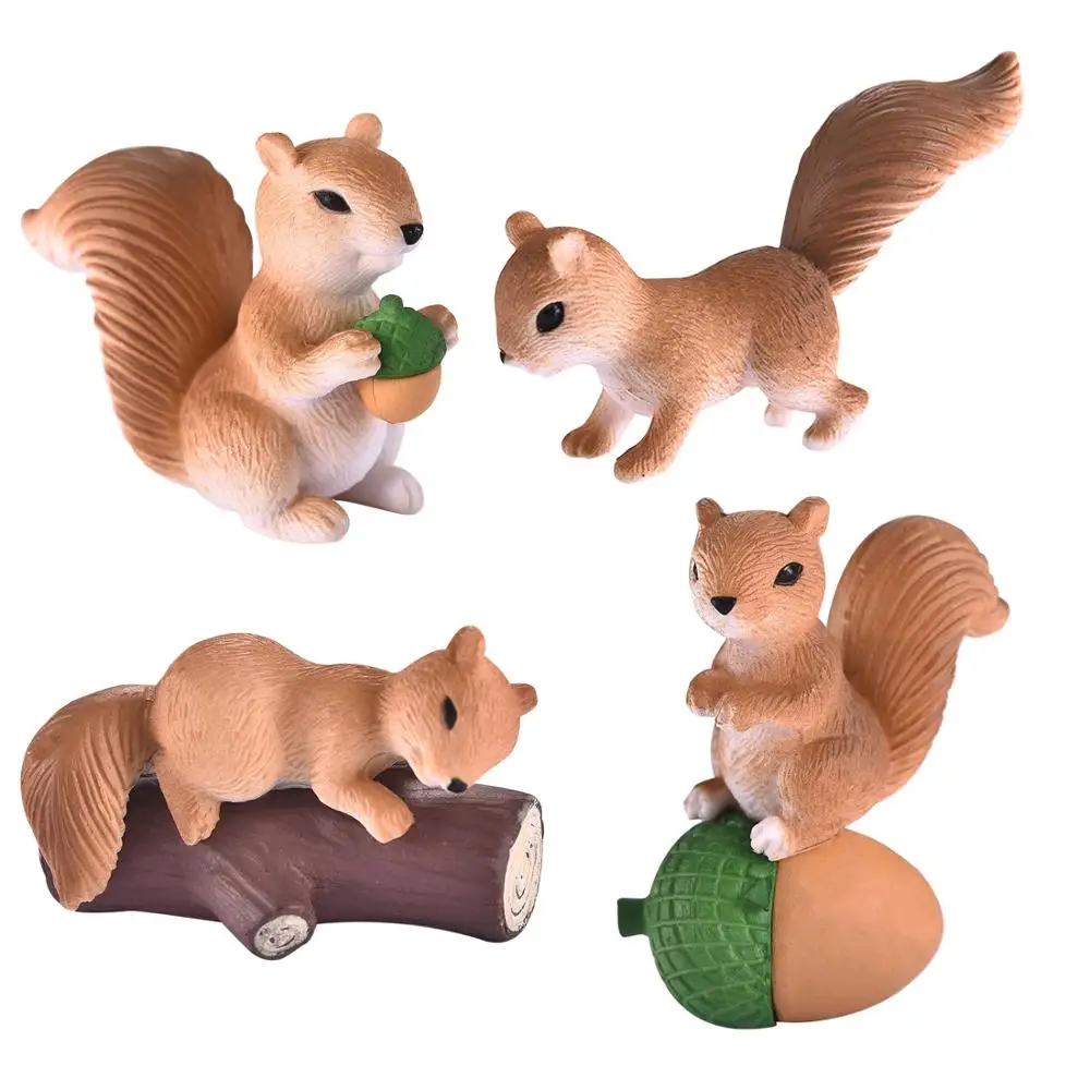 Lovely Squirrel Family Model Cartoon Animal Figurine Dollhouse Cake Home Decor Kid Miniature Garden Decoration Playset 4pcs/Set miniature figurines miniature ornament miniature duck figurines