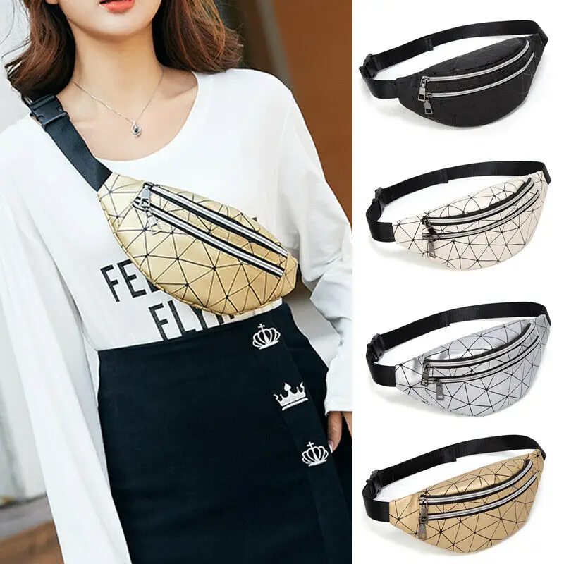 4 Colors Waist Bag For Women PU Leather Fanny Pack Belt Geometric Pattern Lady Bum Hip Portable Outdoor Storage New |