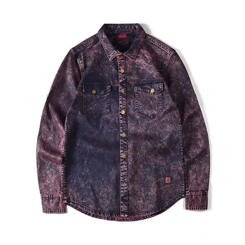 KIOVNP Men Tie Dye Cotton Shirts Turn Down Collar Casual Jeans Shirts For Male Fashion Designer  (6)