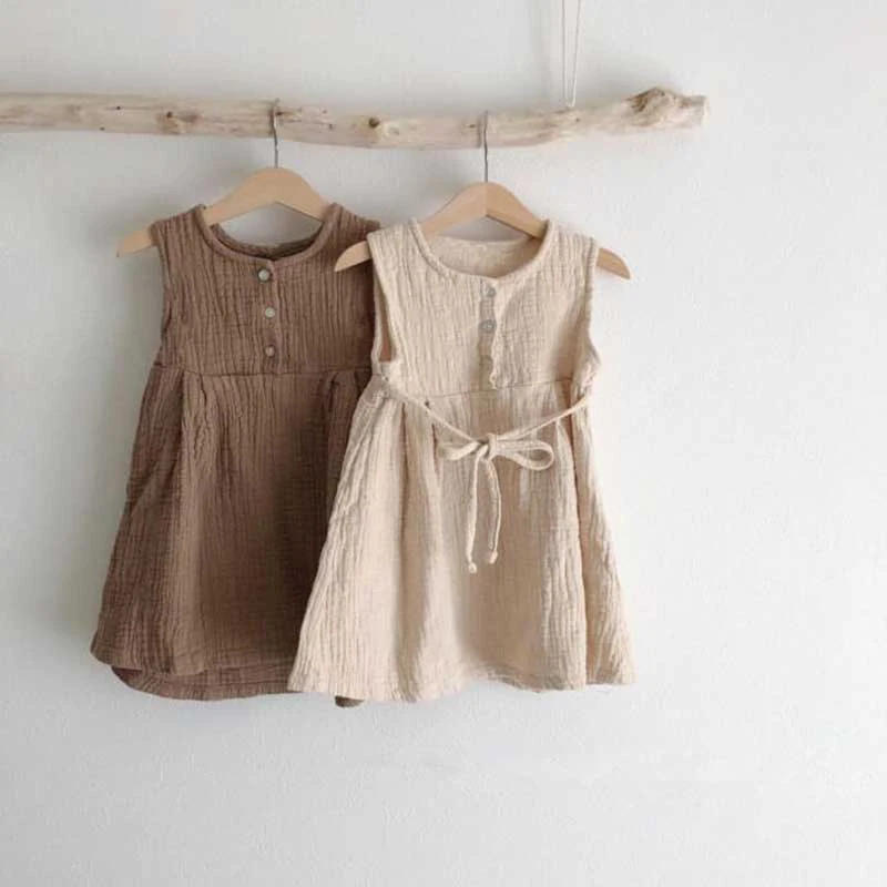 Baby Girls Dresses Toddler Kids Girl Dress Princess Girl Linen Clothings Kids Casual Fashion Dress Japan& korean Style