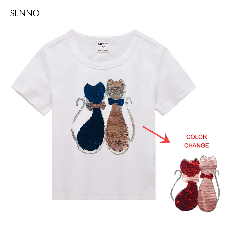 Camiseta de lentejuelas para niña, Tops para bebé, para niña grande, camisetas de manga corta de algodón para 2 a 12 años|Camisetas| - AliExpress