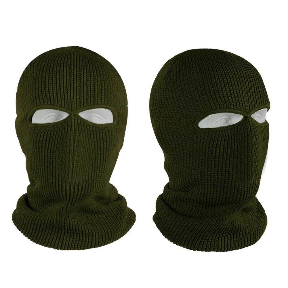 army-green Анфас Маска Вязать Кепки 2 Отверстия Лыжная маска шапка щит фасоли шапка зимняя обувь на теплом меху шапка с маской на лицо для велоспорта XR-Лидер продаж - Цвет: army-green
