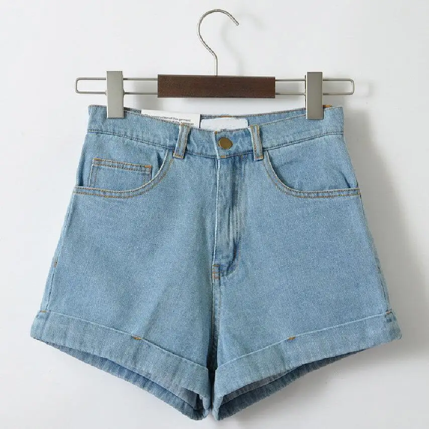 Летние женские джинсовые винтажные шорты с высокой талией повседневные джинсы с отворотами шорты Уличная одежда сексуальные шорты Большие размеры S-5XL