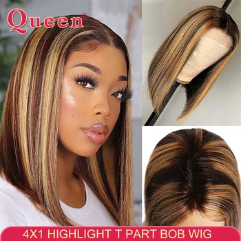 Highlight Bob Wig Human Hair Brazilian Ombre Lace Closure Wig 4*1 T Part Human Hair Wig Short Bob Human Hair Wig For Women Queen 1