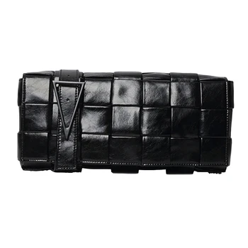 

Handmade Woven Women Bag Cowhide Leather Long Clutch Purse Handbag Braid Plaid Design Adjustable Shoulder Fanny Pack Waist Bag