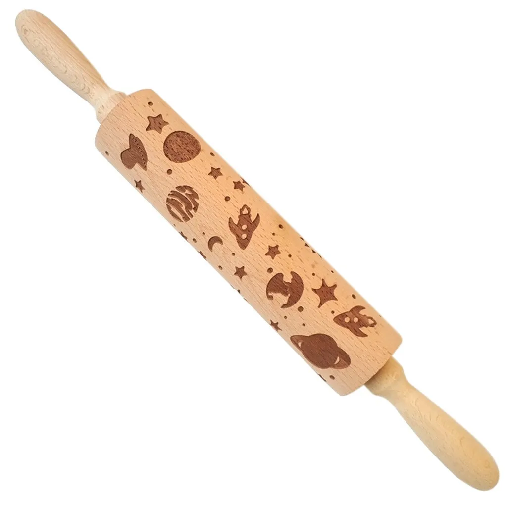 Rolling Pin Engraved Carved Wood Embossed Rolling Pin Kitchen ToolDropshipping free shipping hot sale Accessories tool Home - Цвет: D