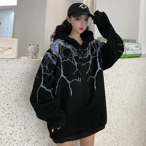 Lightning JoinYouth Harajuku теплые зимние толстовки женские японский стиль печати толстовки с капюшоном BF стиль Свободная Толстовка Мода J378 - Цвет: Lightning