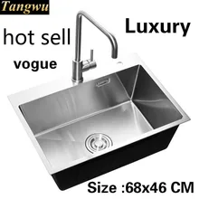 Квартира кухня ручная раковина одинарная мойка стандарт 304 нержавеющая сталь роскошный Горячая 680x460 мм